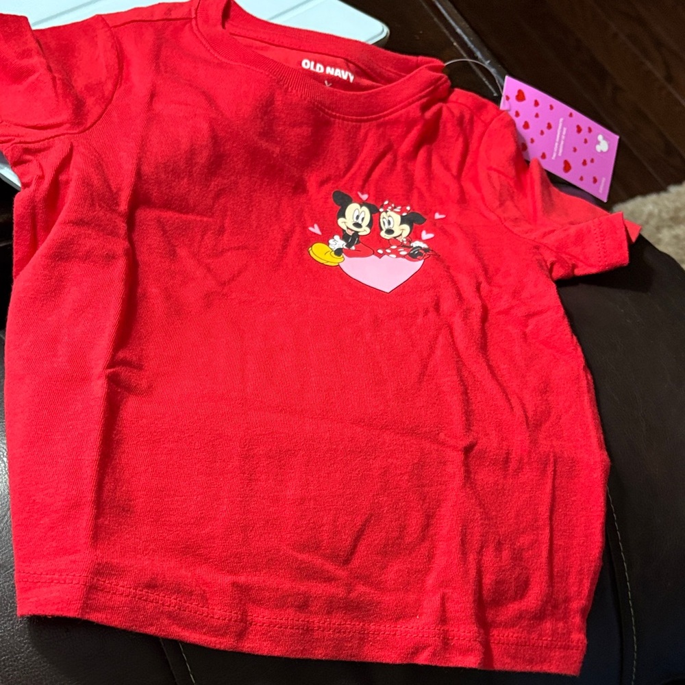 Old Navy Red Kids Tee with Mickey & Minnie Heart Graphic